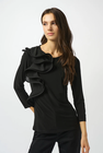 Joseph Ribkoff Black Ruffled Scoop Neckline 3/4 Sleeves Top 253047