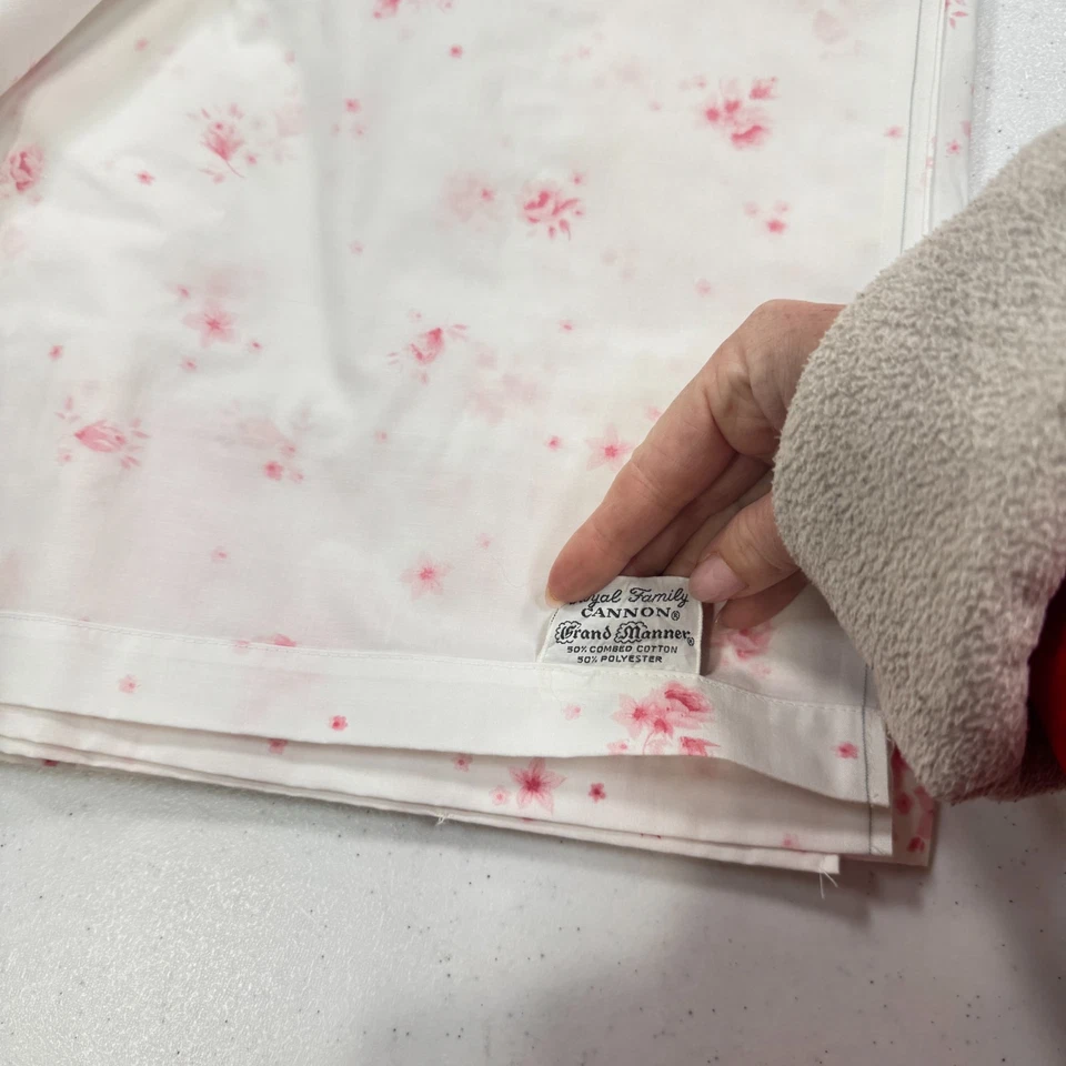vintage cannon flat sheet twin grand manor pink roses floral mcm retro blend - Image 3 of 4