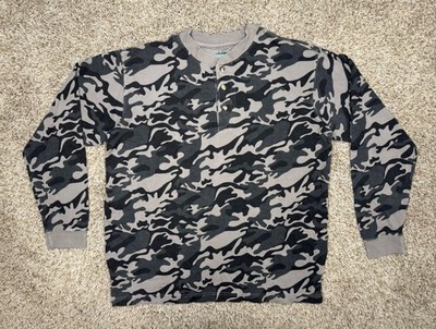 Y2k Camo Thermal Henley Waffle Knit Shirt Mens Sz Large Long 