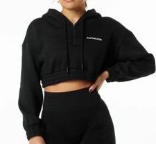 Alphalete Black Half Zip Cropped Athletic Hoodie Sweatshirt Pullover Womens S