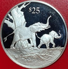 1993 BRITISH VIRGIN ISLANDS $25 PROOF .64 OZ SILVER  AFRICAN ELEPHANTS WILDLIFE