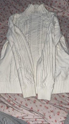 White Cable-Knit Turtleneck Pullover Sweater Juniors L Long Sleeve Solid