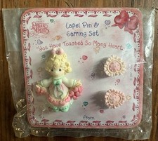 Vintage Precious Moments Lapel Pin & Earring Set You Have Touched So Many Hearts
