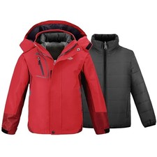 Boy's Ski Jacket Waterproof 3 in 1 Snow Coat Warm Fleece Winter Coat 6-7 Red