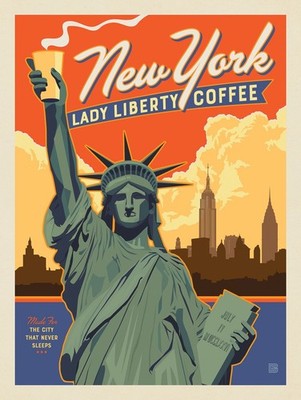 New York Lady Liberty Coffee Poster, Travel Wall Art No Frame, Home Decor