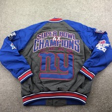 New York Giants Jacket Mens Large Gray Blue Super Bowl 4X Champs Varsity Snap
