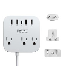 European Travel Plug Adapter, EU UK US Power Strip with USB C and 4 USB Ports...