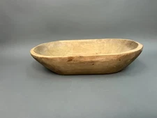 Antique Vintage Hand Carved Wooden Dough Bread Bowl Scalloped Edge 20" X 12" x 5