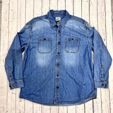 Mens Blue Medium Wash Button Down Long Sleeve Denim Jean Short Size XL