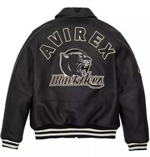 New Men's Avirex Black Fashion Ace 2 Real Bomber American Flight Leather Jacket