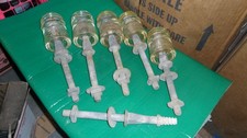 Lot of Vintage 5 Pyrex Glass Insulators & 6 Mounting Poles KK Made in USA