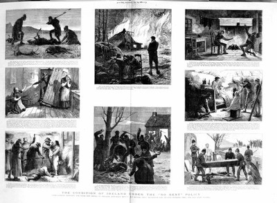 Original alter antiker Druck 1882 Irland keine Mietpolitik Mccormack Armag viktorianisch