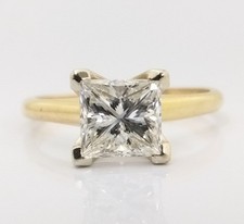 14K Yellow Gold Princess Cut Diamond Solitaire Engagement Ring Size 4.5 FZZ