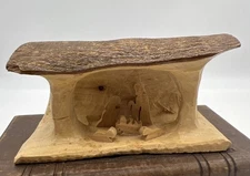 Nativity Manger Grotto Scene - Carved Olive Wood Log Manger Scene