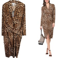 JOSEPH RIBKOFF BROWN MULTI ANIMAL PRINT WRAP EFFECT DRESS SIZE 18 UK US16 NEW