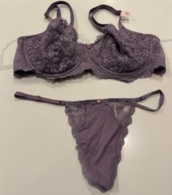 Victoria&rsquo;s Secret DREAM ANGELS Bra & Panty Set Purple Lace 36D/Medium NWT