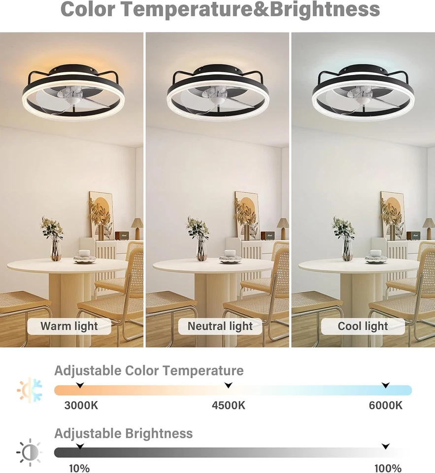 Ventilatore da Soffitto con Luce, 26W 40CM Dimmerabile Plafoniera - Telecomando - Immagine 2 di 4