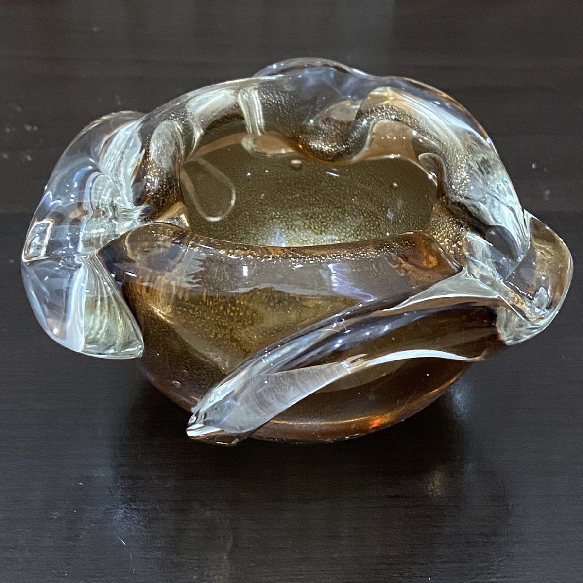 Vintage Murano Italy Art Glass Amber Gold Specks Small Bowl Dish