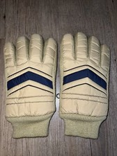 Vintage 1980s Ski Gloves Thinsulate Khaki Tan  Blue Chevron Clip Together Glove