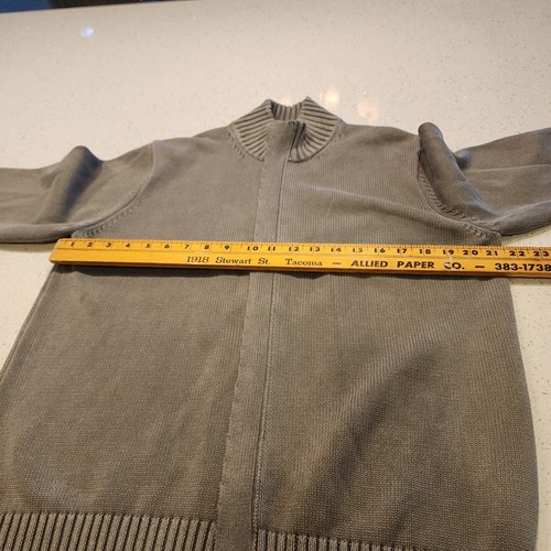 Saks Fifth Avenue Sweater Mens L large Gray 100% Cotton full Zip Mock Neck - Picture 6 of 7