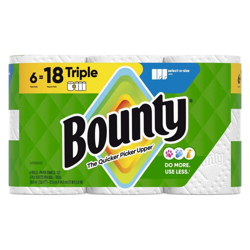 Paper Towels Select-A-Size White, 6 Triple Rolls, 123 Sheets Per Roll