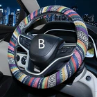 Boho Universal Car Steering Wheel Covers Linen Cloth Ethnic Auto Accessories