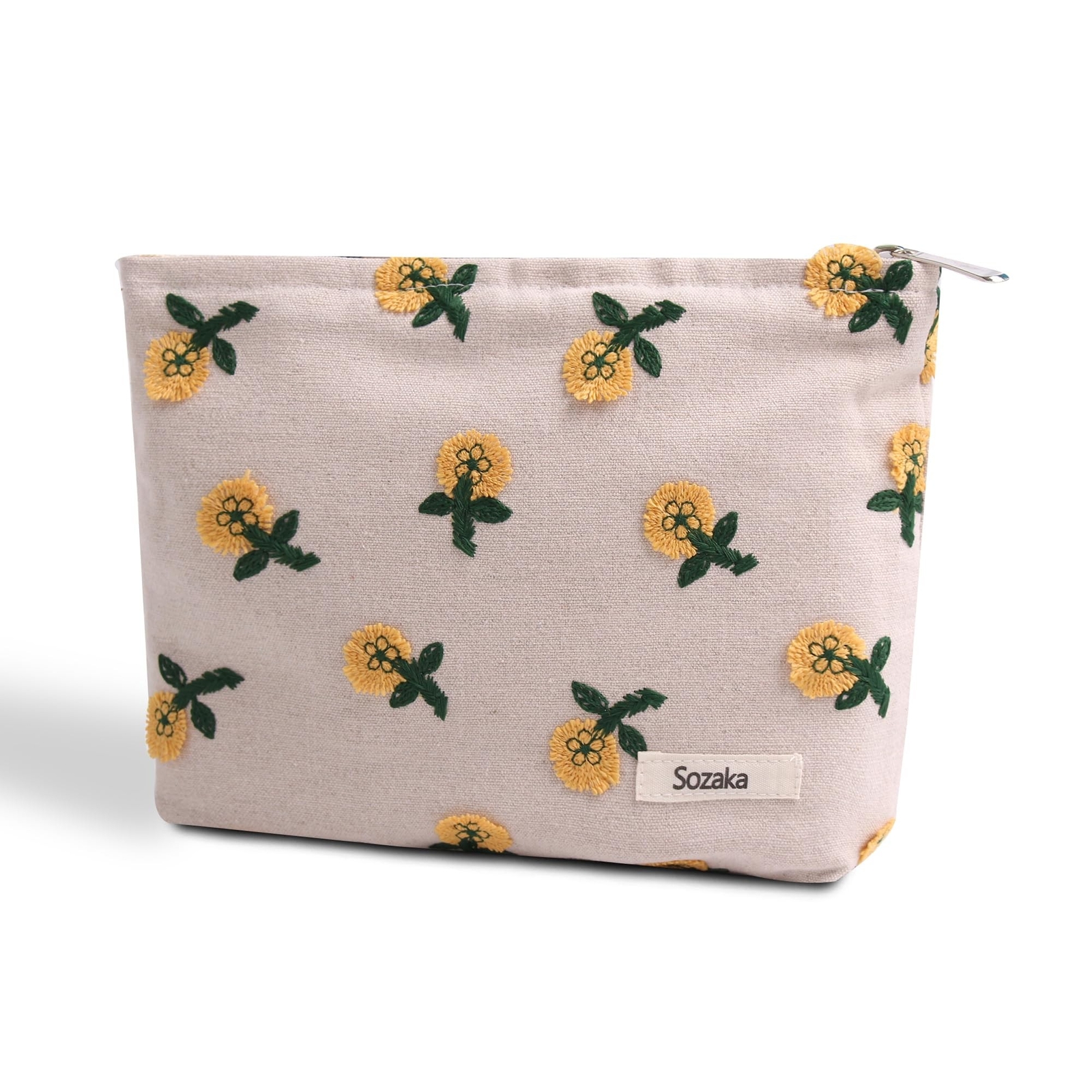 Floral Corduroy Makeup Bag for Women – Large Zippered Cosmetic Pouch