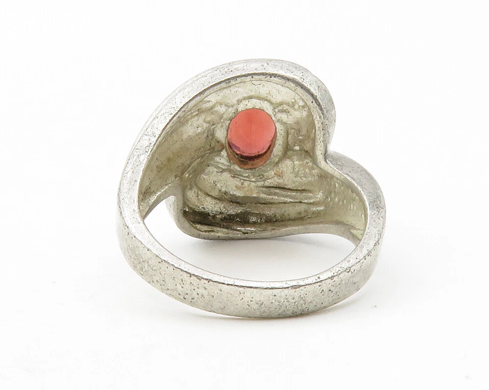 925 Sterling Silver  Vintage Red Topaz Swirl Bypass Band Ring Sz 6  RG12690 - Image 3 of 4