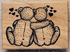 PSX Teddy Bears Hugging Rubber Stamp, Hearts Love Valentine, D-449 - NEW VTG