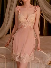 Ruffle Straps Bow Lace-Trim Side Slits Slip