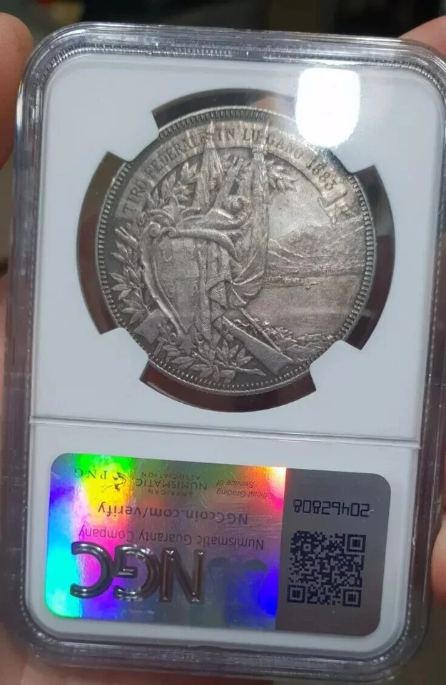 NGC MS 61 Switzerland Lugano 1883 1 Shooting Thaler 5 Francs Coin Unc Silver - Image 3 of 4