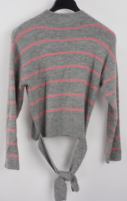 New WAYF Women's XS / S / M Gray Pink Striped Knit Tie Waist Cropped Sweater