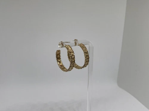 14K Solid Yellow Gold Beaded Woven Design Half Hoop Earrings Marked IG 5.44 Gram