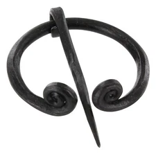 HAND FORGED HANDMADE IRON Penannular Brooch with Rolled Ends BLACK COSPLAY