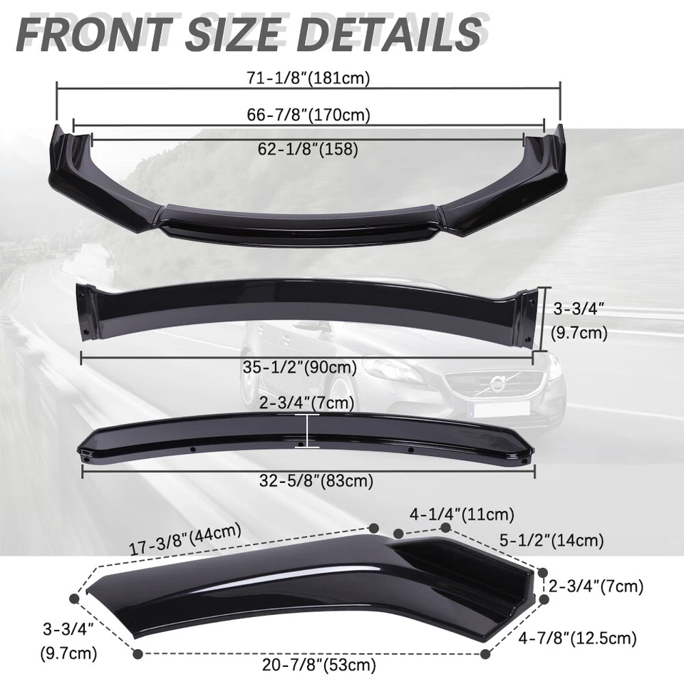 For Acura TLX 2015-2017 Front Bumper Lip Splitter Diffuser Spoiler Gloss Black - Image 2 of 4