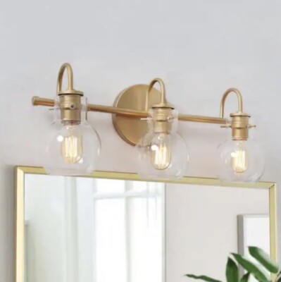 LNC A03569 Robb 22 in. 3-Light Gold Bath Vanity Light with Clear Globe Shades