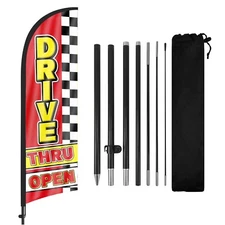 FSFLAG Drive Thru Open Feather Flag with Pole & Stake, 8FT Swooper Banner Sign