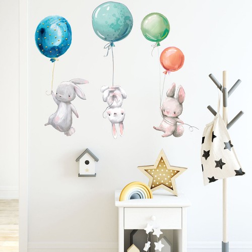 Adesivo murale simpatico coniglietto palloncino bambini cameretta asilo decorazione vinile decalcomania murale regalo - Foto 4 di 7