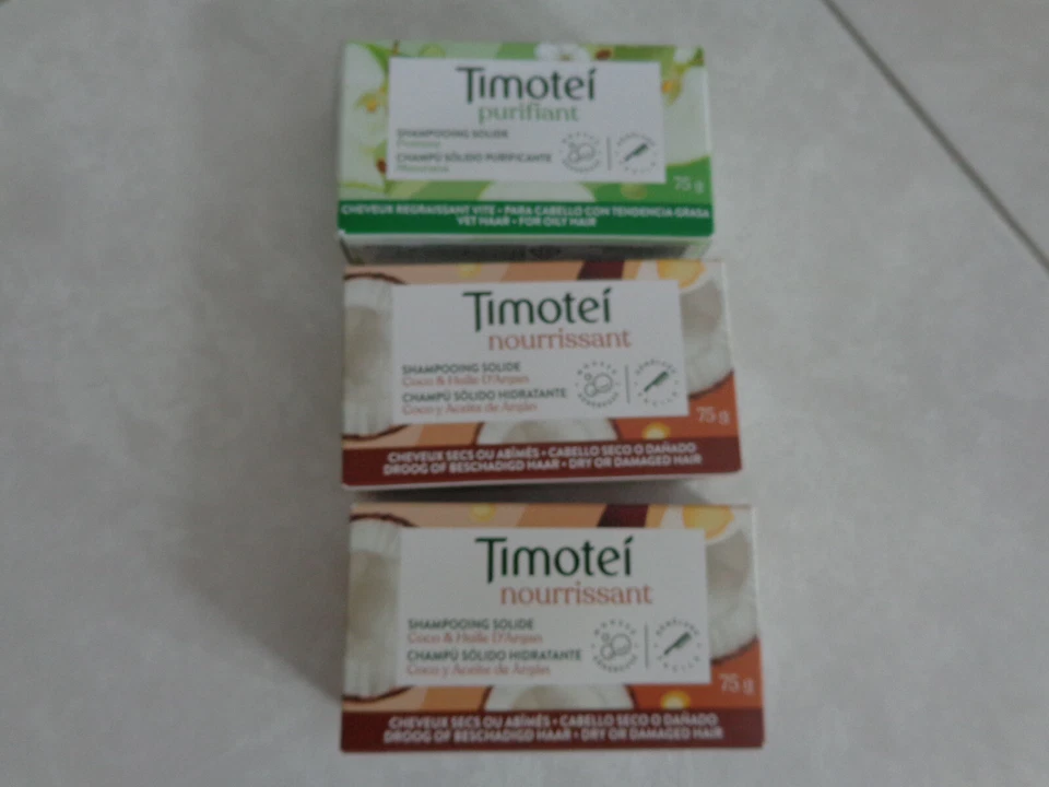 3 shampooings solides Timotei (2 nourrissants + 1 purifiant) - Photo 1/1