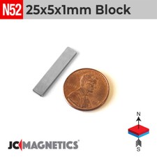 25mm x 5mm x 1mm N52 Thin Strong Rare Earth Neodymium Magnet Block 25x5x1mm