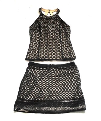 Principles Black Lace Top & Skirt Set Size Large