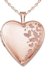 Personalized & Engraved Heart Shaped "Butterflies" Custom Photo Locket Necklace