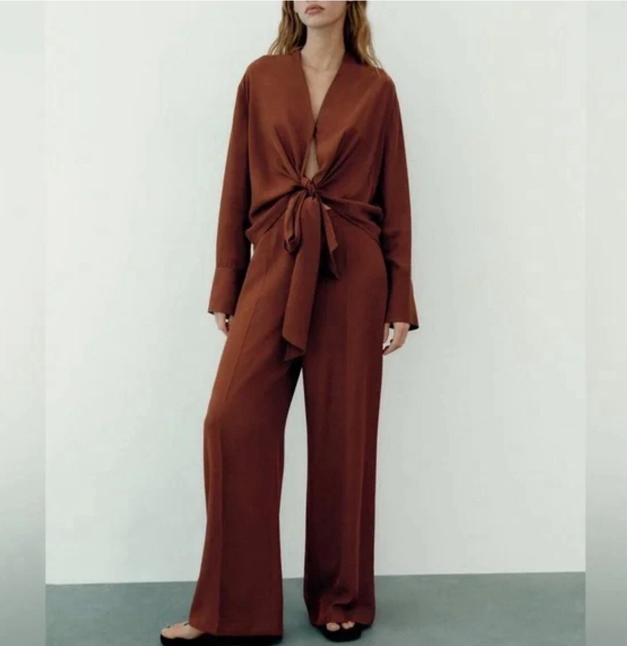 NWT ZARA Wide Leg Flowy Back Elastic Waist Pants Flying FabricCooper 9479/054 XL