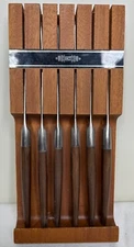 Set of 6 EKCO Eterna Canoe Knife Set w/ Wall Mount Rack