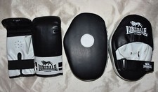 Image of Lonsdale Contender Bag Mitts, Hook and Jab Pads, Hand Wraps Set Junior Black