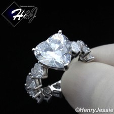 WOMEN SOLID 925 STERLING SILVER ICY HEART SHAPED CZ SILVER ENGAGEMENT RING SR149