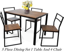 Dining Table and 4 Chairs Set Metal Wood Compact Kitchen Room And Self Storage
