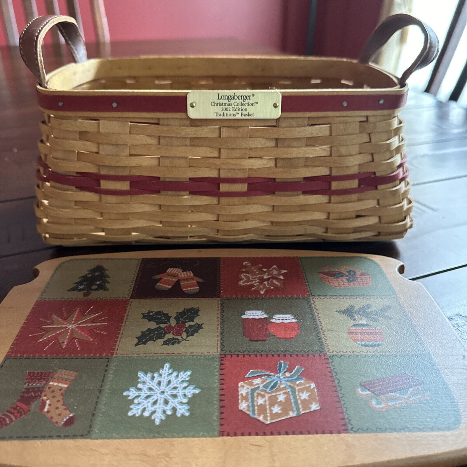 Longaberger 2002 Christmas Collection Red Traditions Basket Combo Set W Lid