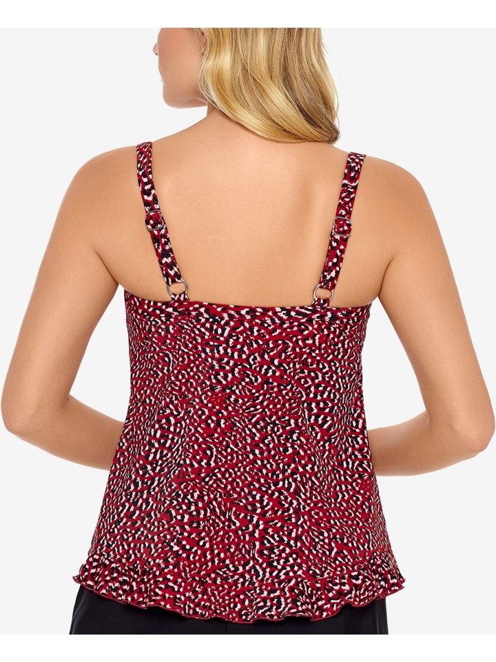 SWIM SOLUTIONS Women's Red VNeck NonRemovable Cups Ruffled Tankini