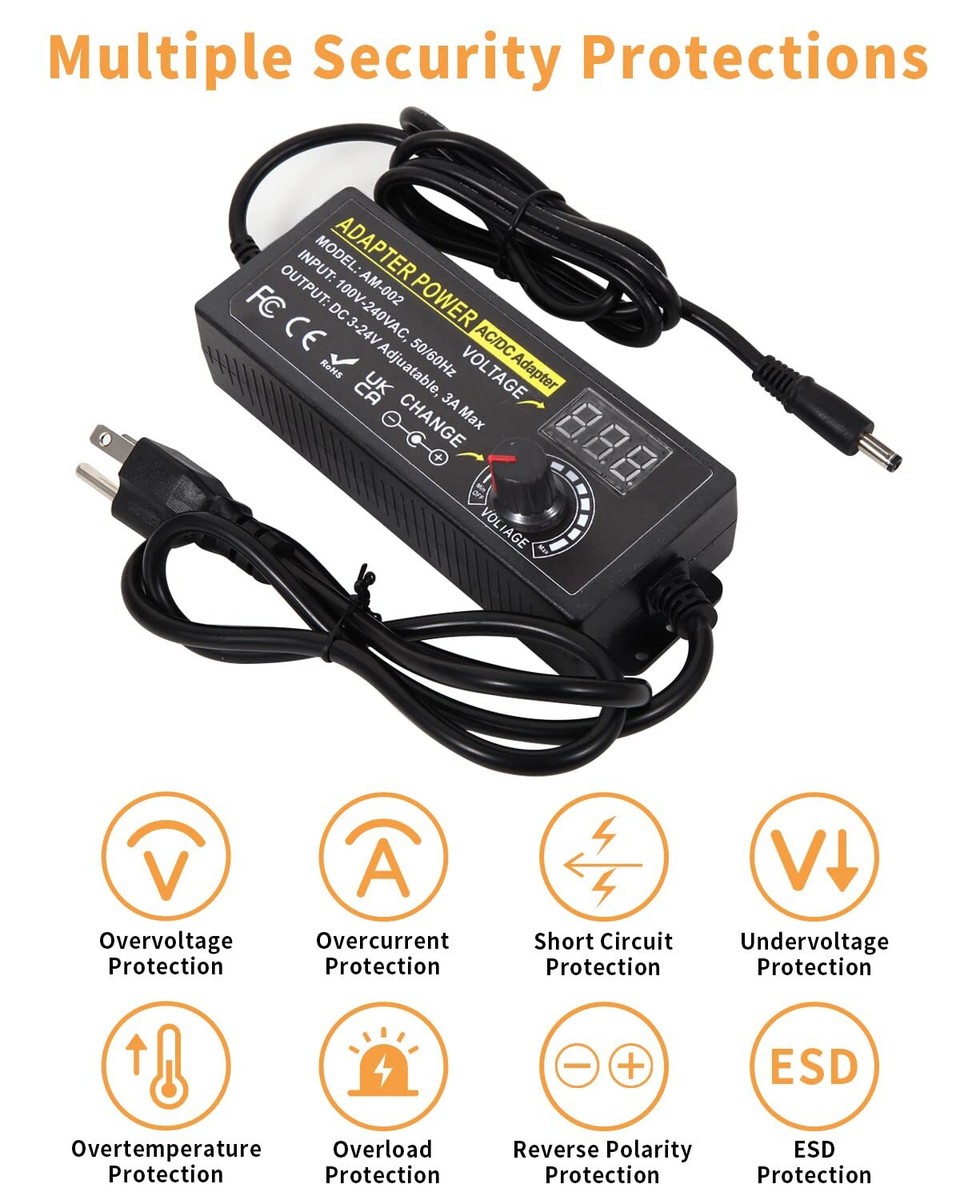 Aazon.co: AOYADAISU 3V ~ 24V 3A 72W Power Supply Adjustable 3V 5V 6V